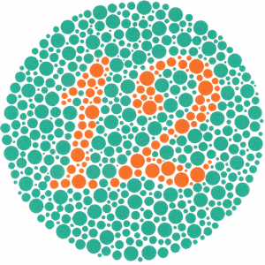 Ishihara-Farbtafel Nr. 1 Ishihara Farbtafel zur Erkennung einer Rot-Grün-Sehschwäche. Klein