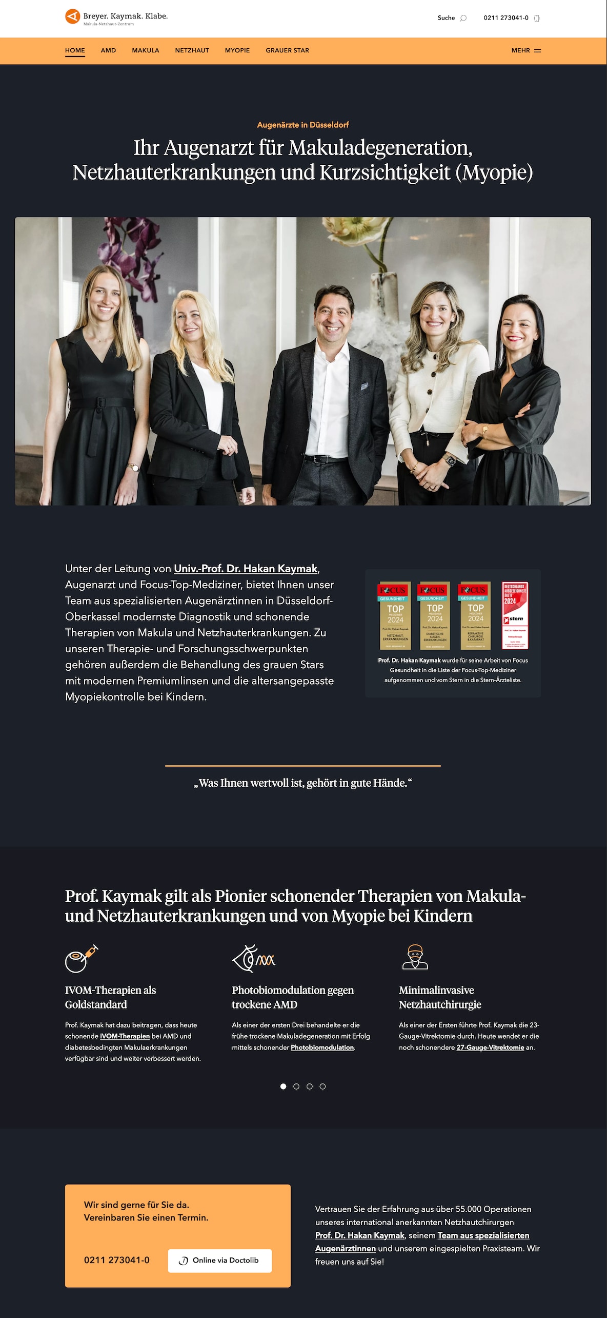 Screenshot der neuen Website des Makula-Netzhaut-Zentrums in Düsseldorf-Oberkassel.