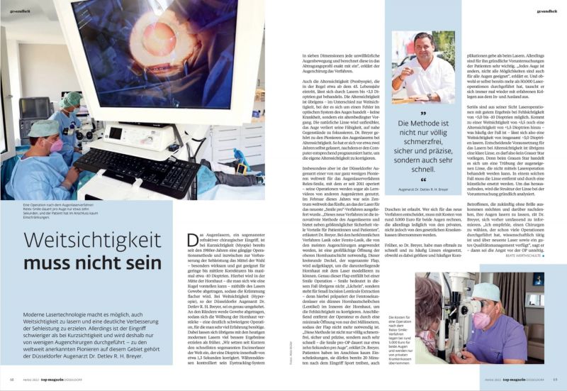 Dr. Breyer informiert im Topmagazin über das Augenlasern
